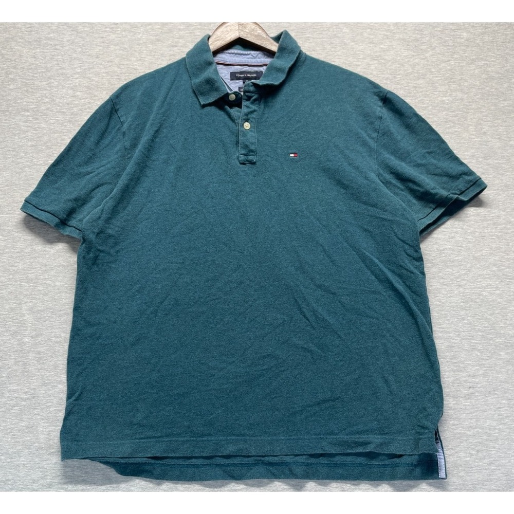 Tommy Hilfiger Classic Fit Polo Shirt Mens XL Heather Teal Cotton Golf Tennis
